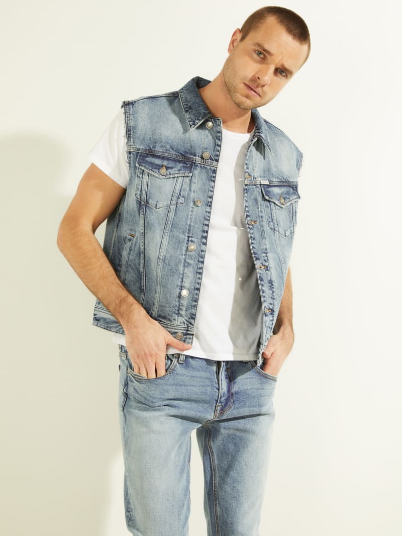 Kurtki Męskie Guess Eco Dillon Denim Vest Niebieskie | 893064-EZY