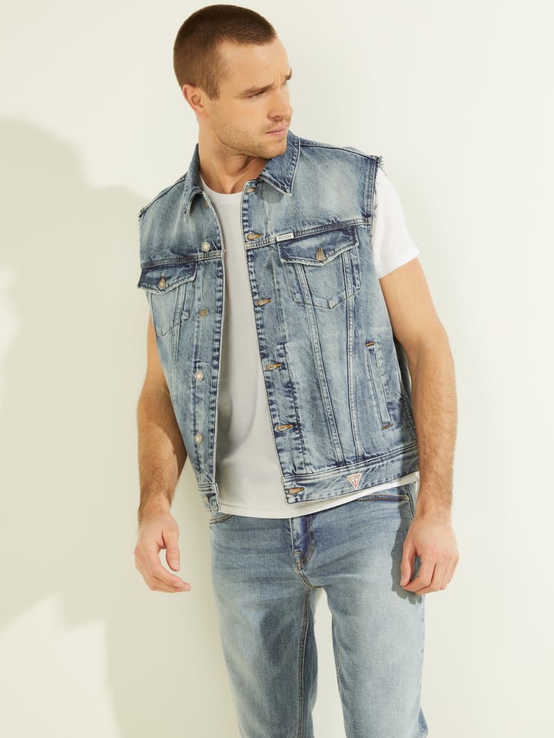 Kurtki Męskie Guess Eco Dillon Denim Vest Niebieskie | 893064-EZY