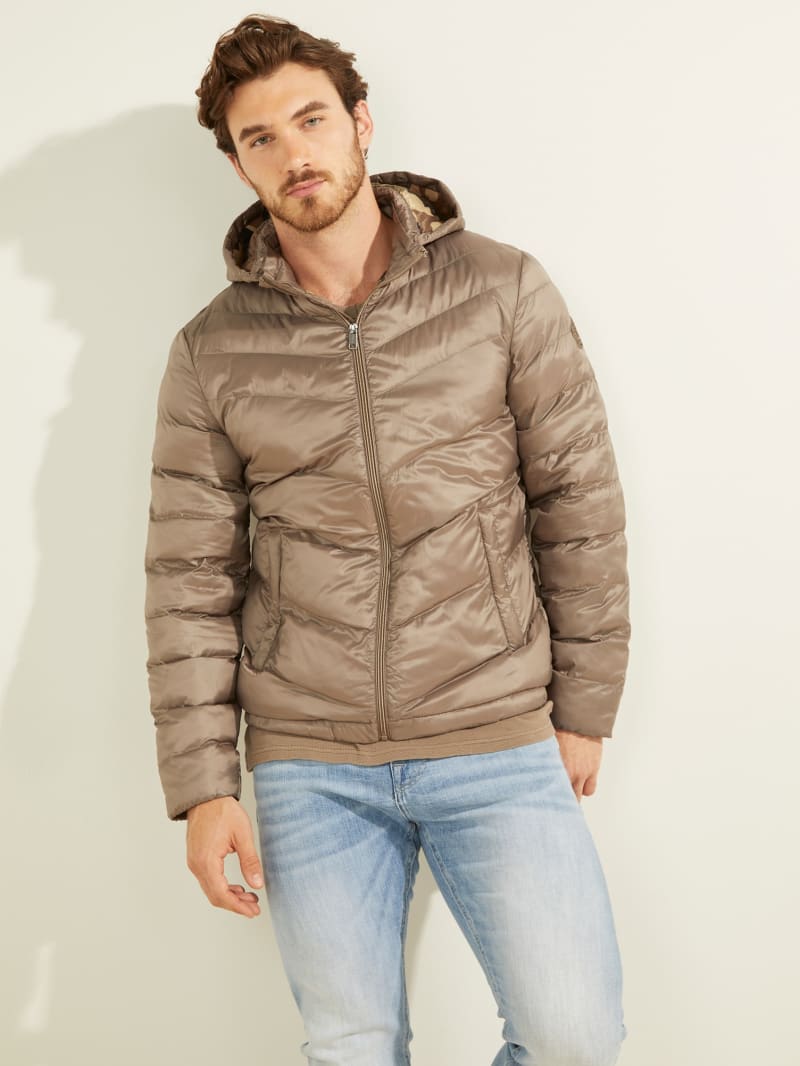 Kurtki Męskie Guess Eco Lekkie Puffer Brązowe | 316708-PAT