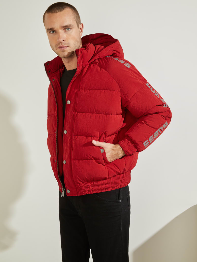 Kurtki Męskie Guess Summit Nylon Ski Puffer Czerwone | 106937-LVA