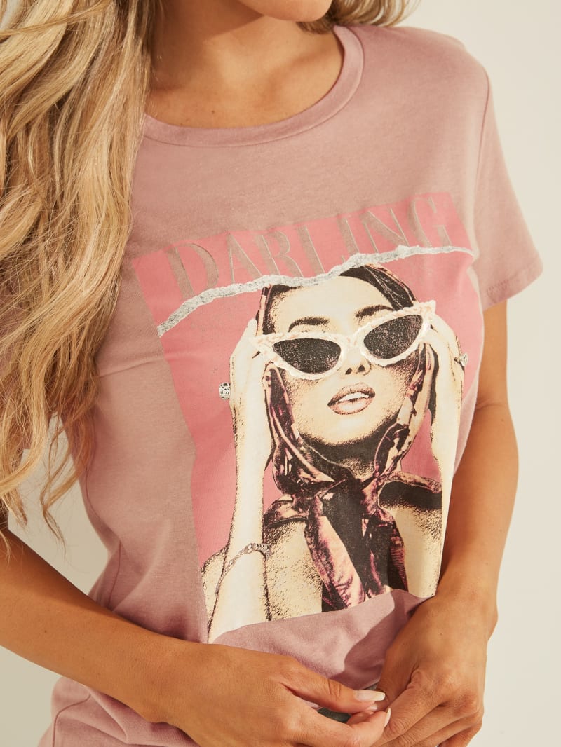 Najfatalniejszy Damskie Guess Darling Easy Tee Różowe | 083962-LAB