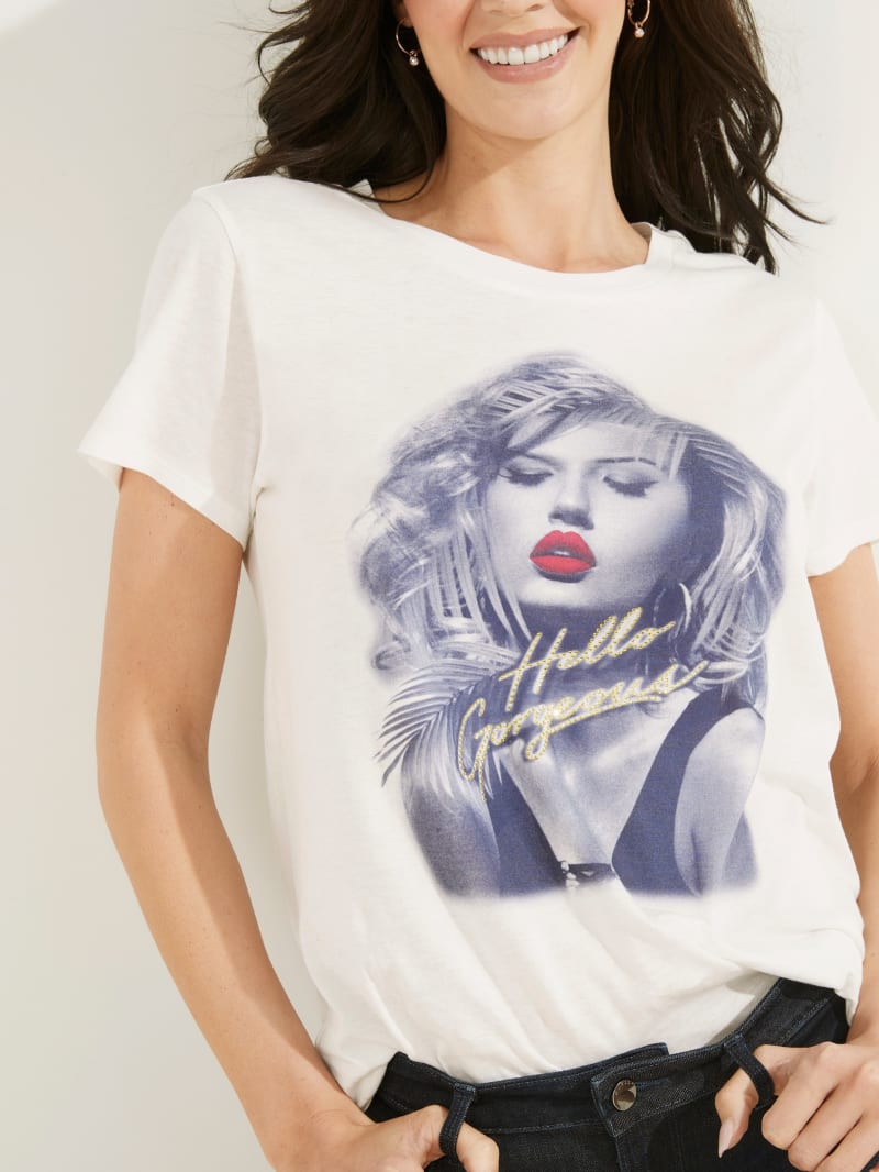 Najfatalniejszy Damskie Guess Hello Gorgeous Tee Białe | 871092-VXS