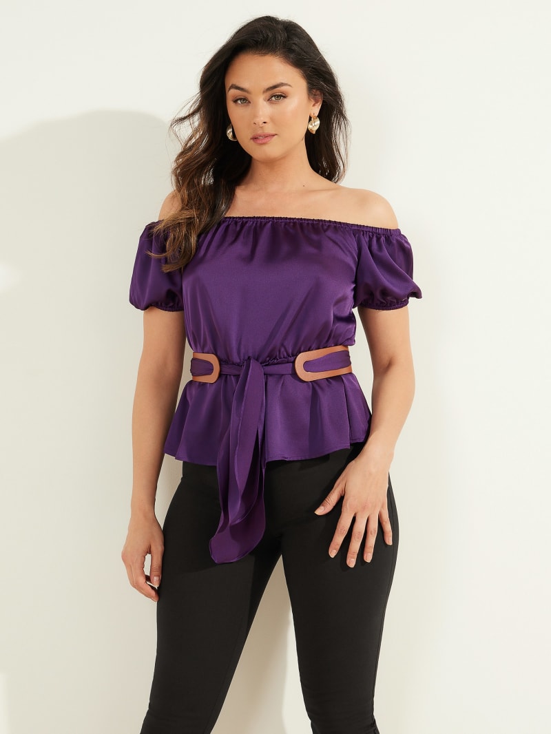 Najfatalniejszy Damskie Guess Penny Off-Shoulder Fioletowe | 872056-BZW