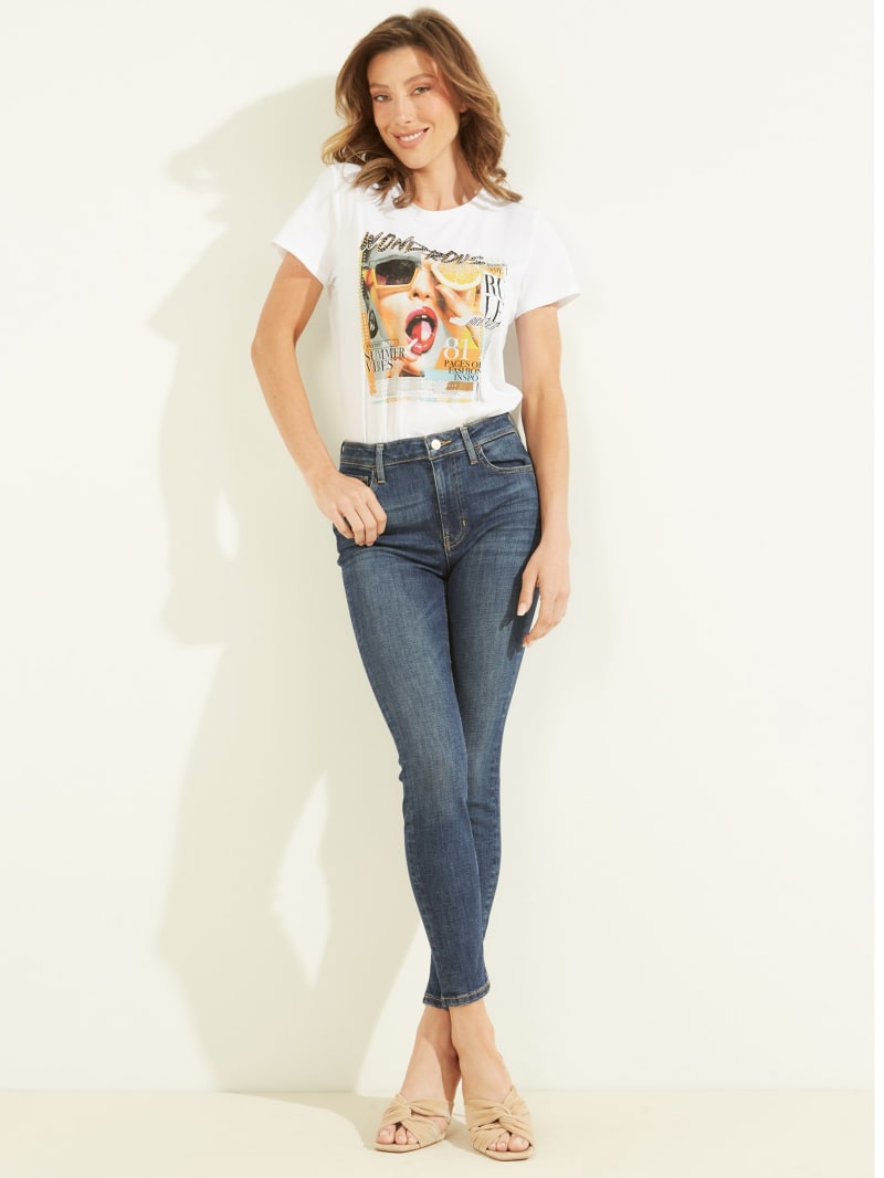 Najfatalniejszy Damskie Guess Wondrous Magazine Graphic Tee Białe | 619054-HYW