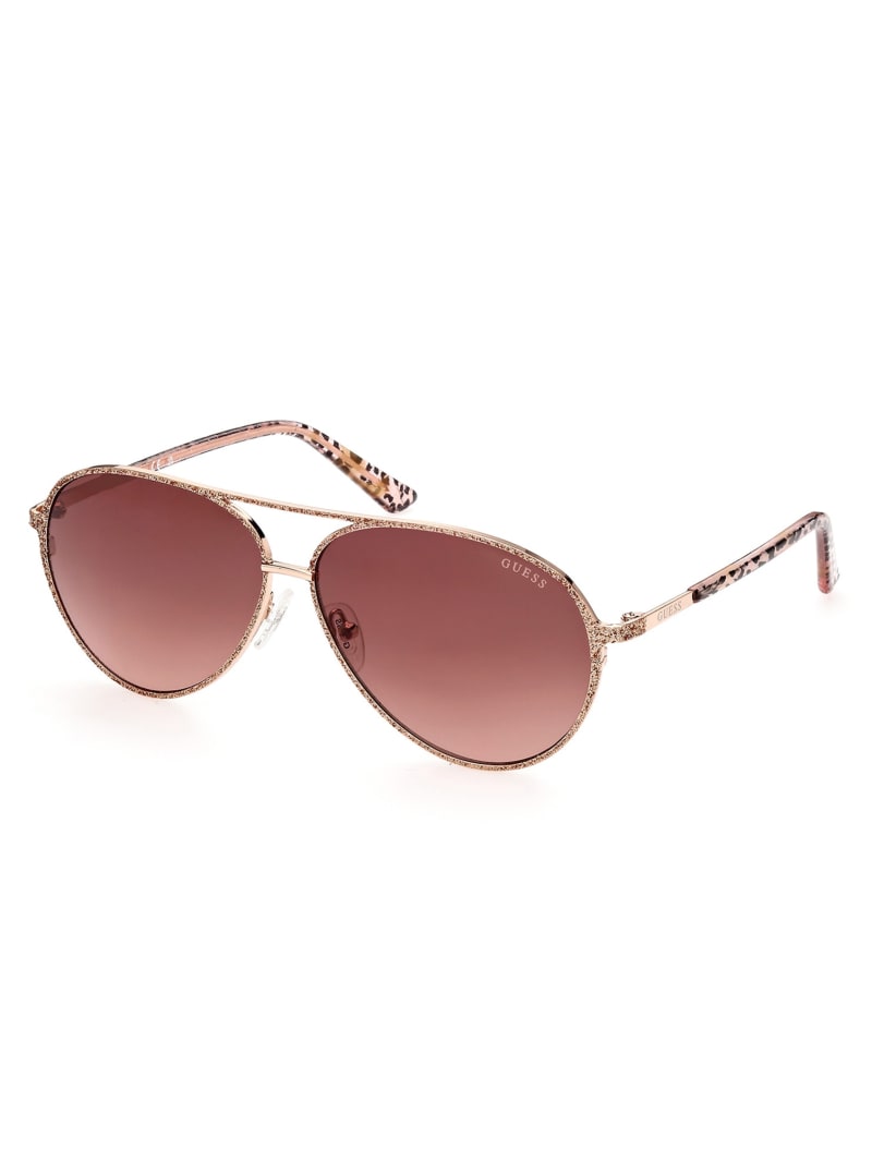 Okulary Słoneczne Damskie Guess Animal Print Aviator Różowe | 390782-YIA