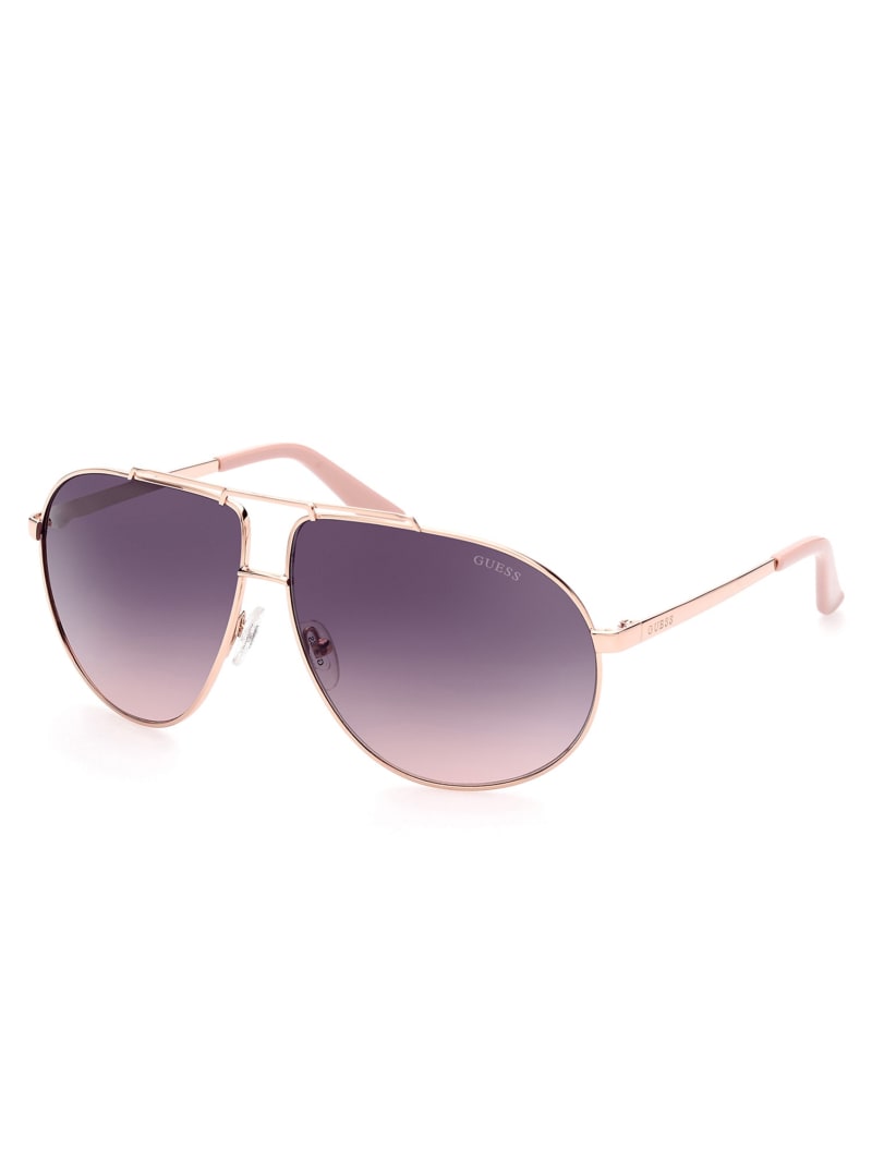 Okulary Słoneczne Damskie Guess Aviator Metal Białe Złote | 297864-OXN