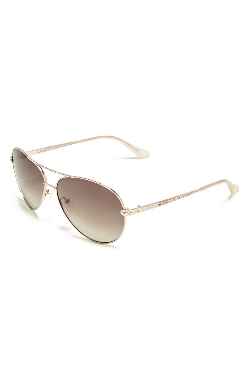 Okulary Słoneczne Damskie Guess Catherine Rhinestone Aviator Różowe Złote | 096241-GJV