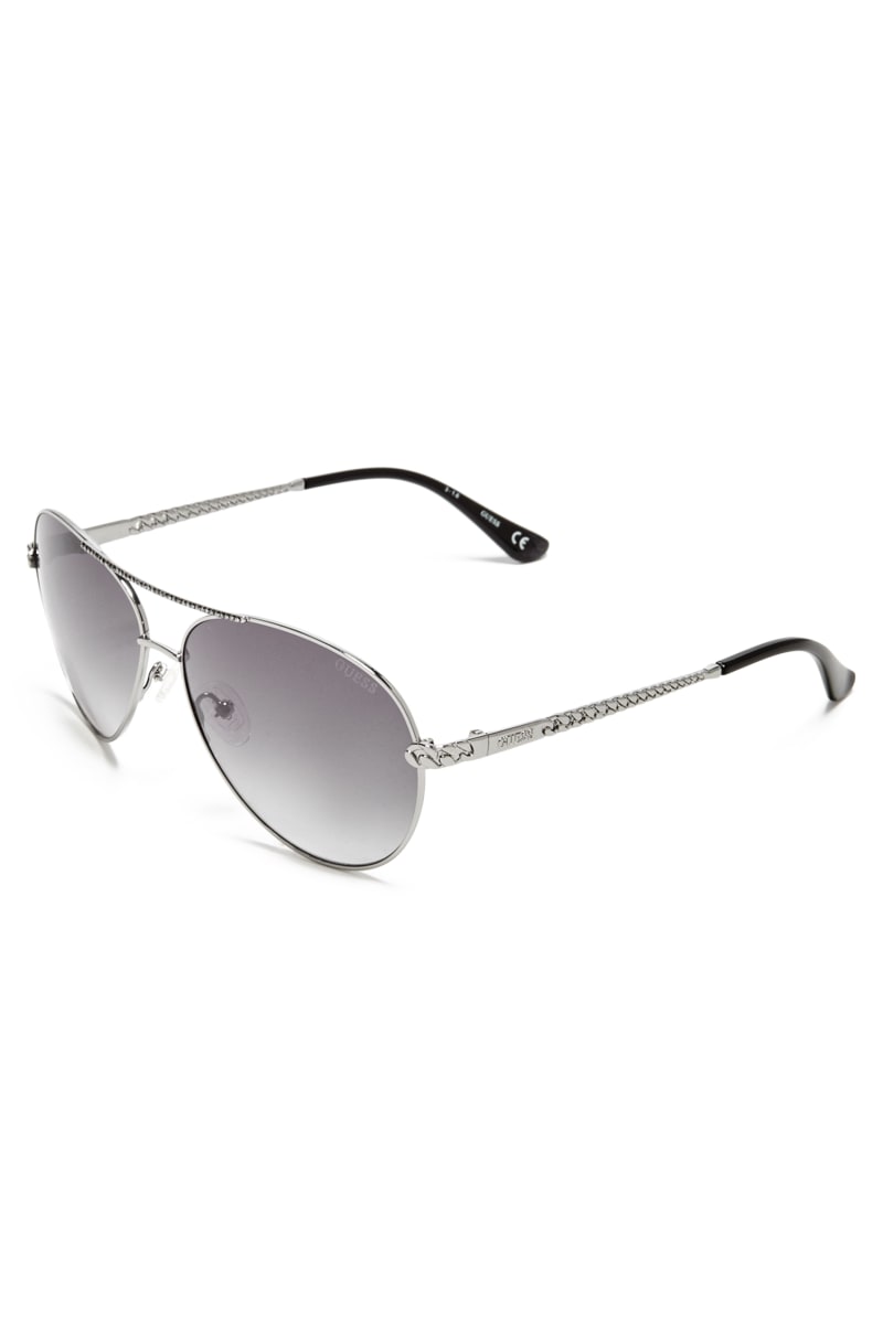 Okulary Słoneczne Damskie Guess Catherine Rhinestone Aviator Srebrne | 790231-PLE