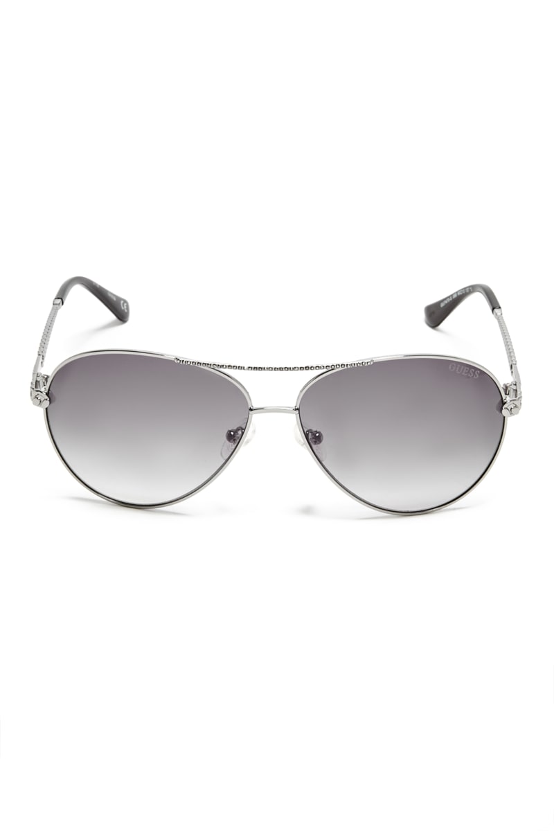 Okulary Słoneczne Damskie Guess Catherine Rhinestone Aviator Srebrne | 790231-PLE