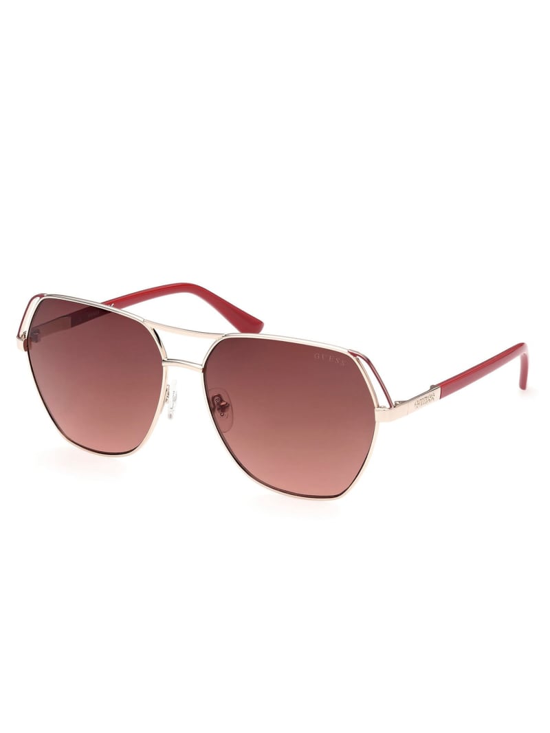 Okulary Słoneczne Damskie Guess Geometric Aviator Różowe Złote | 790164-YFW