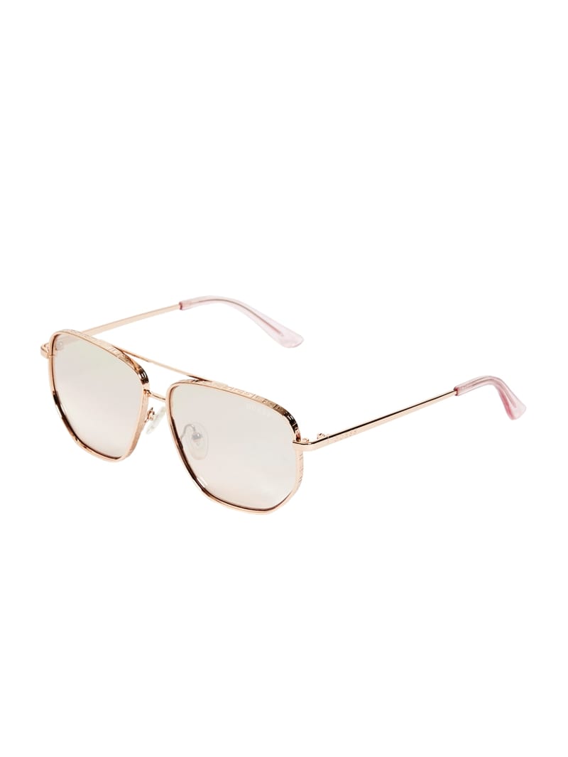 Okulary Słoneczne Damskie Guess Kelly Aviator Różowe Złote | 067238-TGR