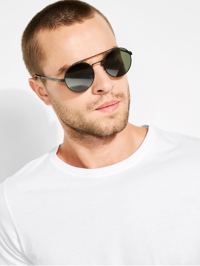 Okulary Słoneczne Męskie Guess Jack Round Aviator Czarne | 017582-OJM