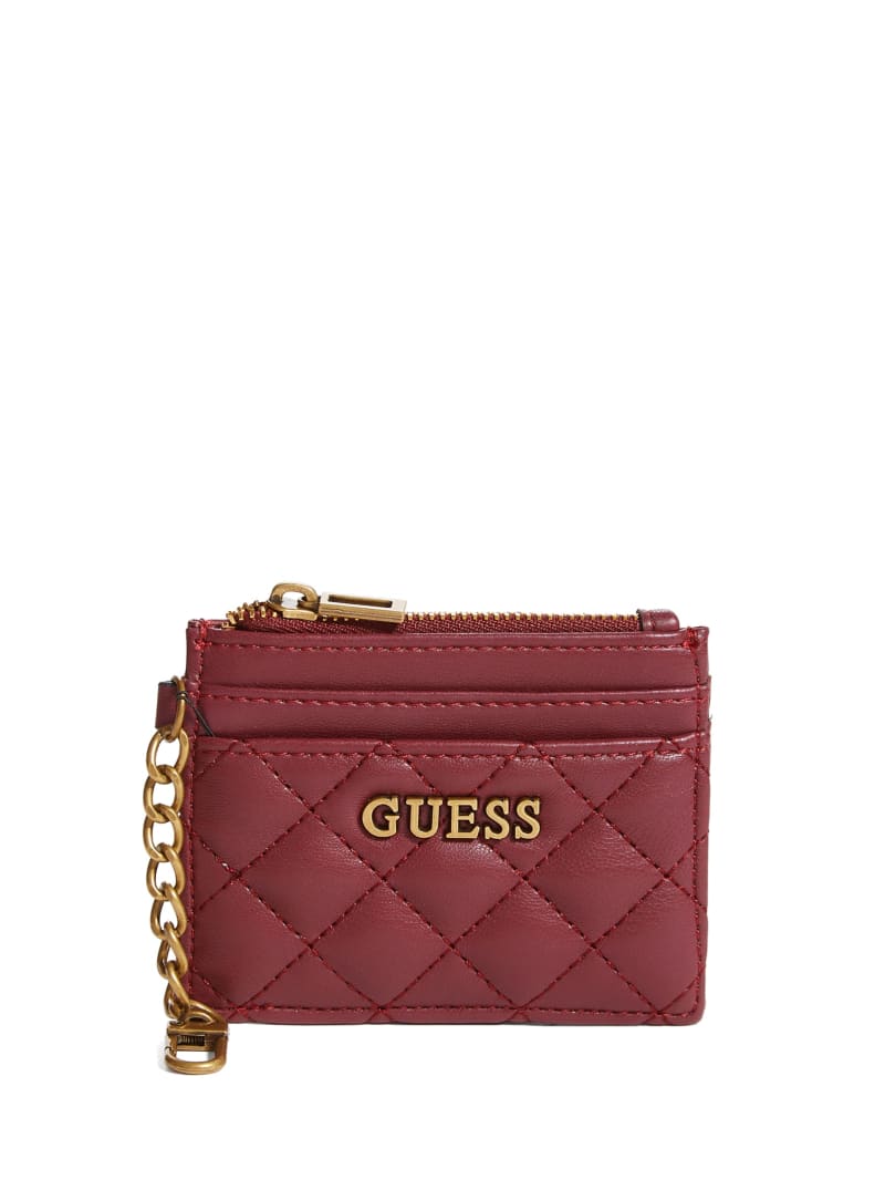 Portfele Damskie Guess Quilted Card Holder Bordowe | 510376-SAC