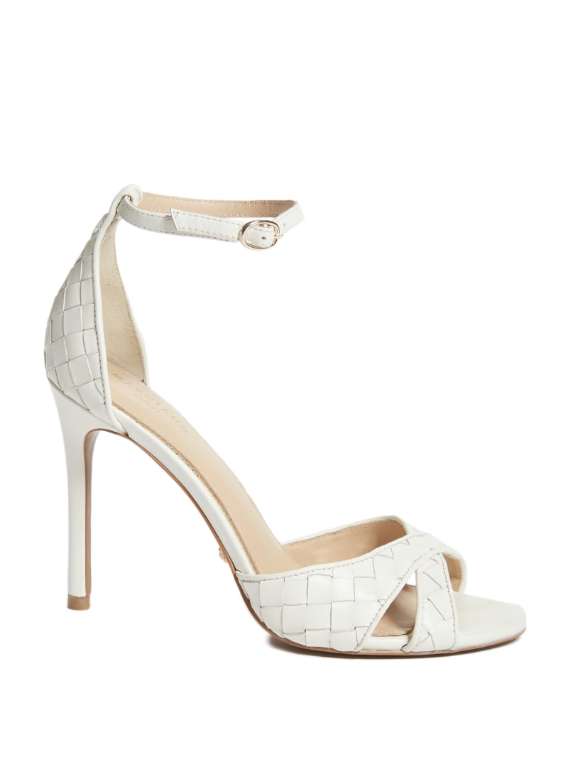 Sandały Damskie Guess Abieli Woven Skórzane Stiletto Białe | 287304-PIZ