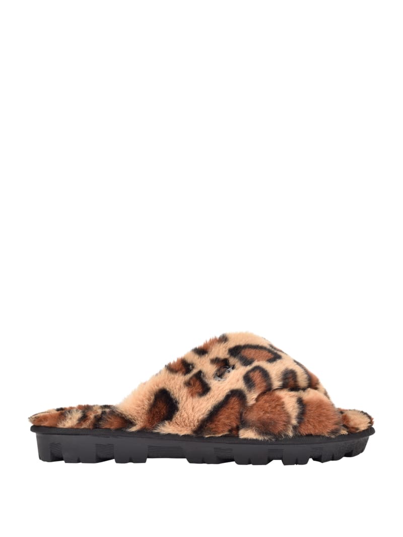 Sandały Damskie Guess Crisscross Fur Kapcie Brązowe | 102365-IJX