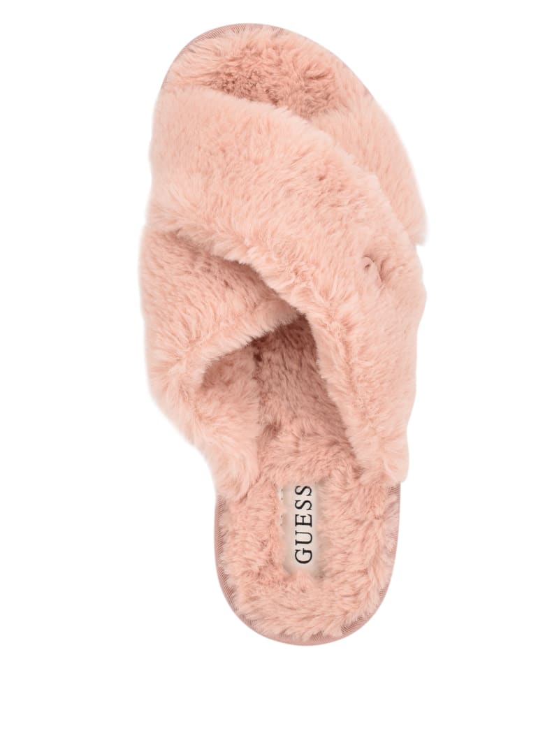 Sandały Damskie Guess Crisscross Fur Kapcie Głęboka Różowe | 297864-AXI