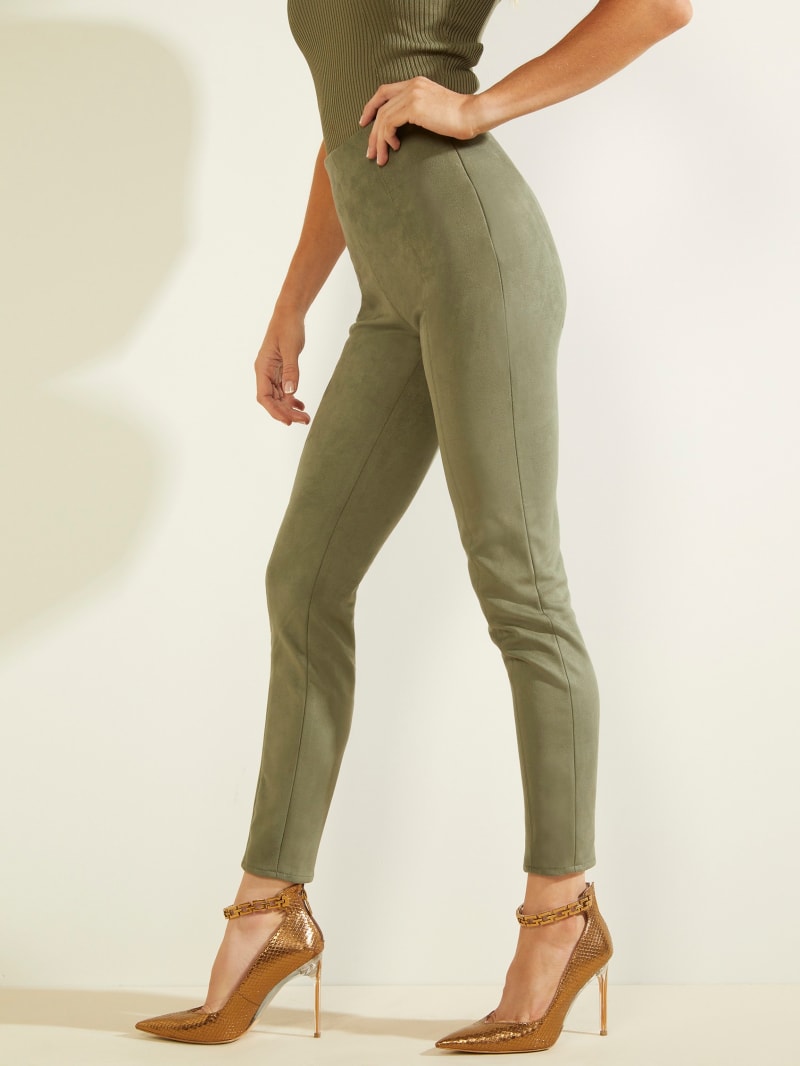 Spodnie Damskie Guess Maya Faux-Zamszowe Leggings Oliwkowe | 184596-XLZ