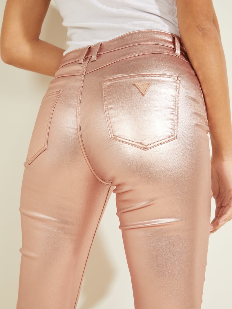 Spodnie Damskie Guess Metallic 1981 Skinny Różowe Złote | 543780-HYJ