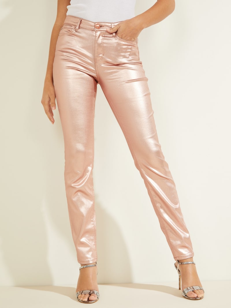 Spodnie Damskie Guess Metallic 1981 Skinny Różowe Złote | 543780-HYJ