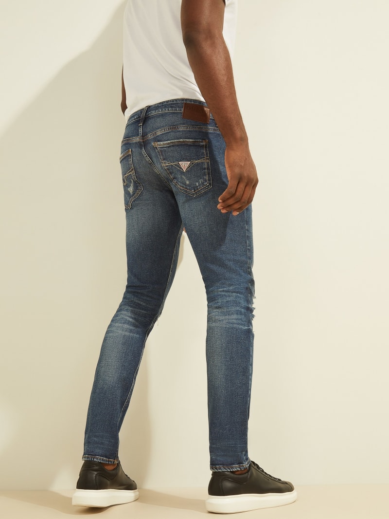 Spodnie Męskie Guess Destroyed Knee Skinny Niebieskie | 739284-JSI