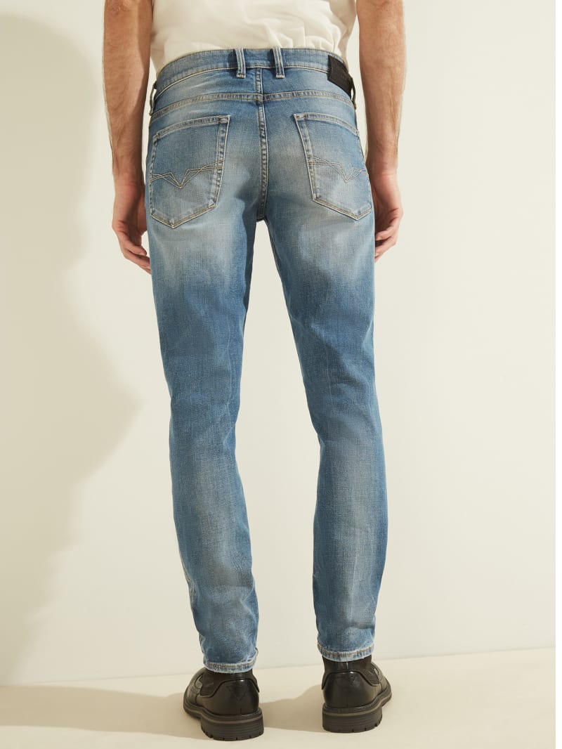 Spodnie Męskie Guess Distressed Slim Tapered Niebieskie | 251409-ROL