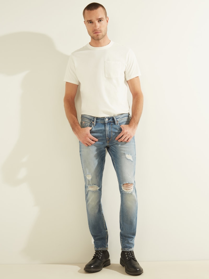 Spodnie Męskie Guess Distressed Slim Tapered Niebieskie | 251409-ROL