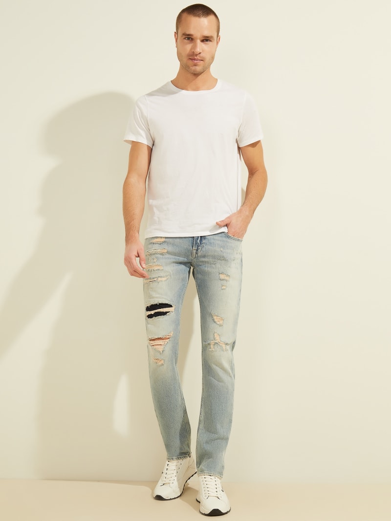 Spodnie Męskie Guess Distressed Slim Taper Głęboka Niebieskie | 591068-LYC