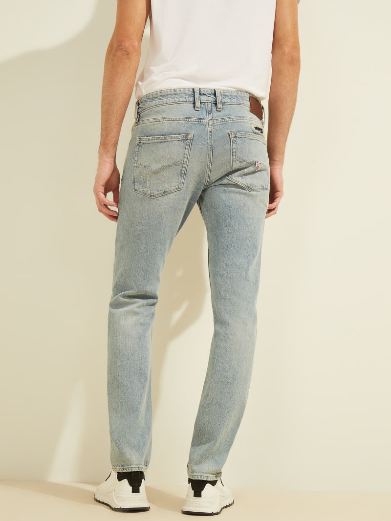 Spodnie Męskie Guess Distressed Slim Taper Głęboka Niebieskie | 591068-LYC