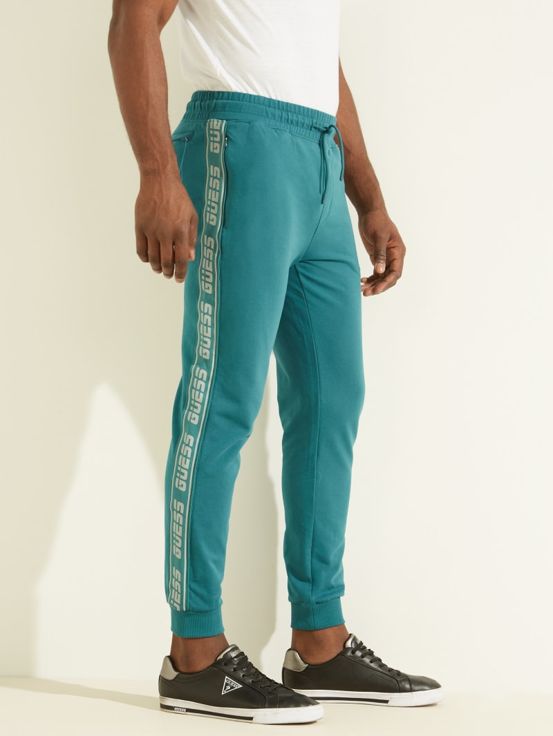 Spodnie Męskie Guess Eco Arlo Logo Tape Joggers Turkusowe | 314876-DFJ