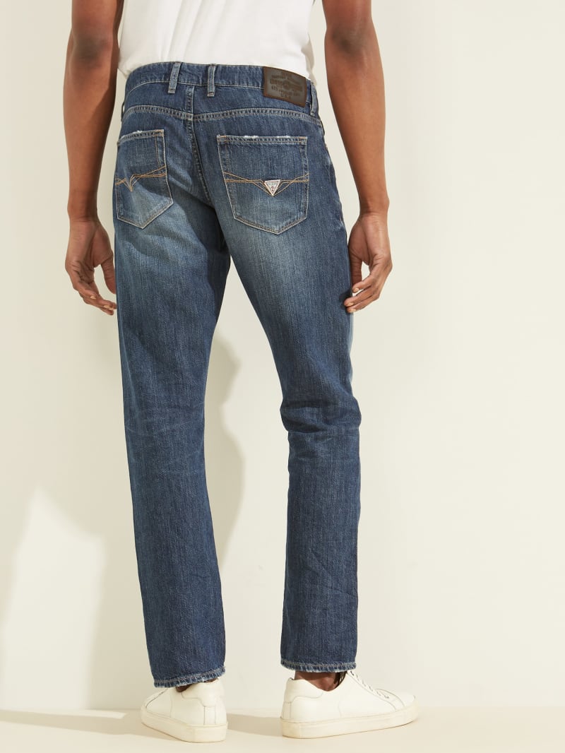 Spodnie Męskie Guess Eco Dark Wash Slim Tapered Głęboka Niebieskie | 615832-KYW