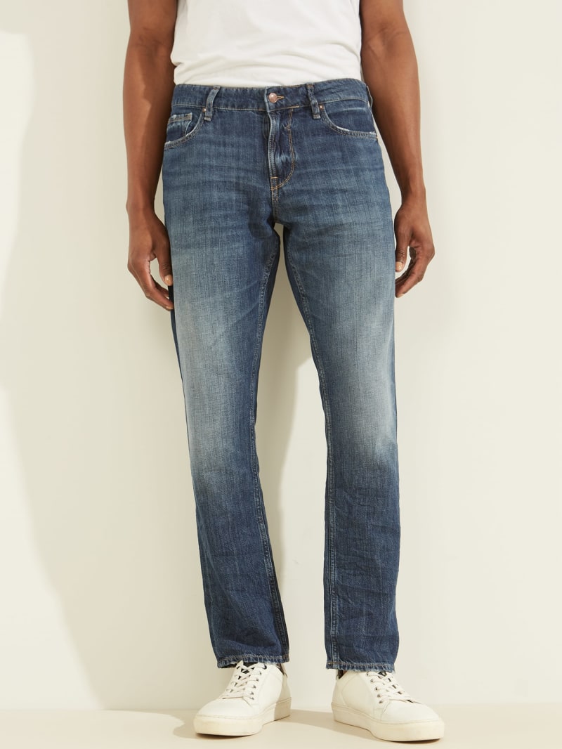 Spodnie Męskie Guess Eco Dark Wash Slim Tapered Głęboka Niebieskie | 615832-KYW