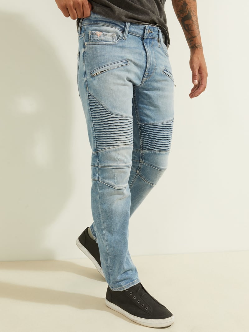 Spodnie Męskie Guess Slim Tapered Pintuck Moto Głęboka Niebieskie | 560391-AFB