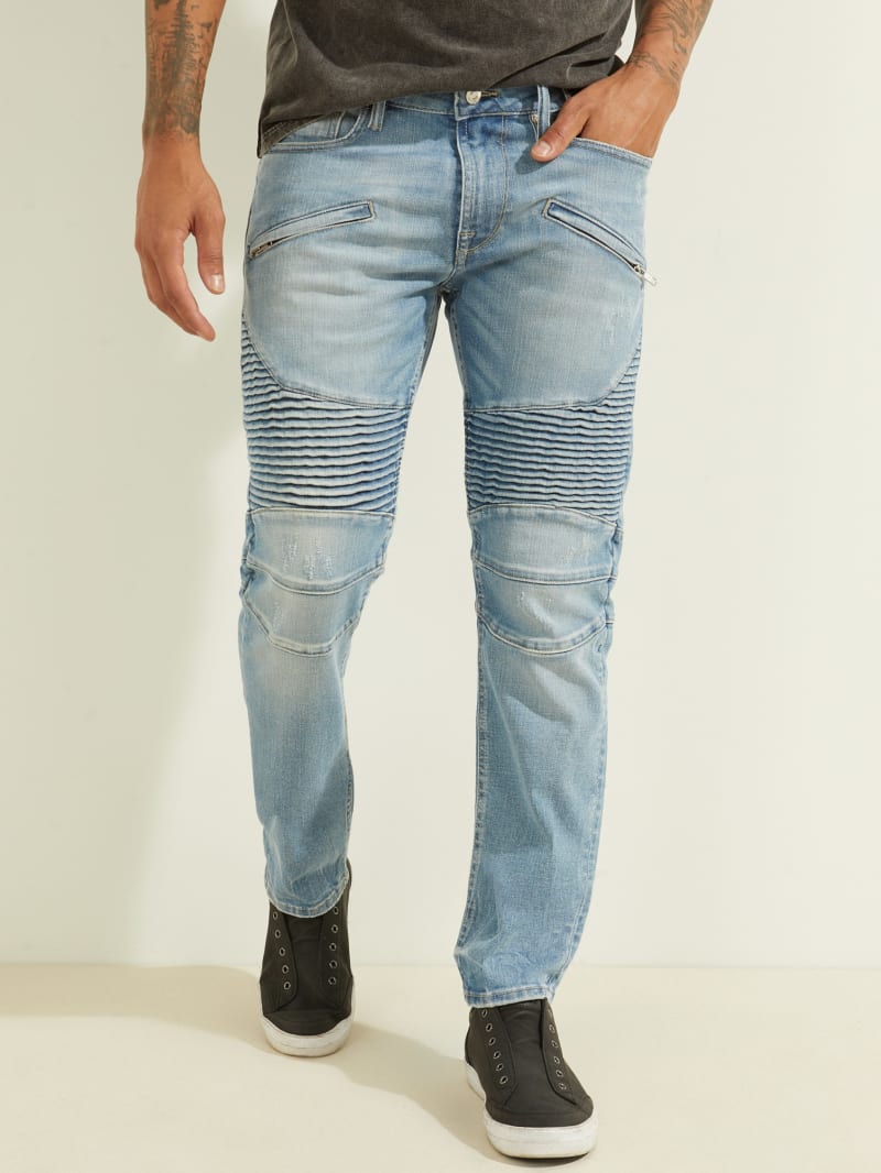 Spodnie Męskie Guess Slim Tapered Pintuck Moto Głęboka Niebieskie | 560391-AFB