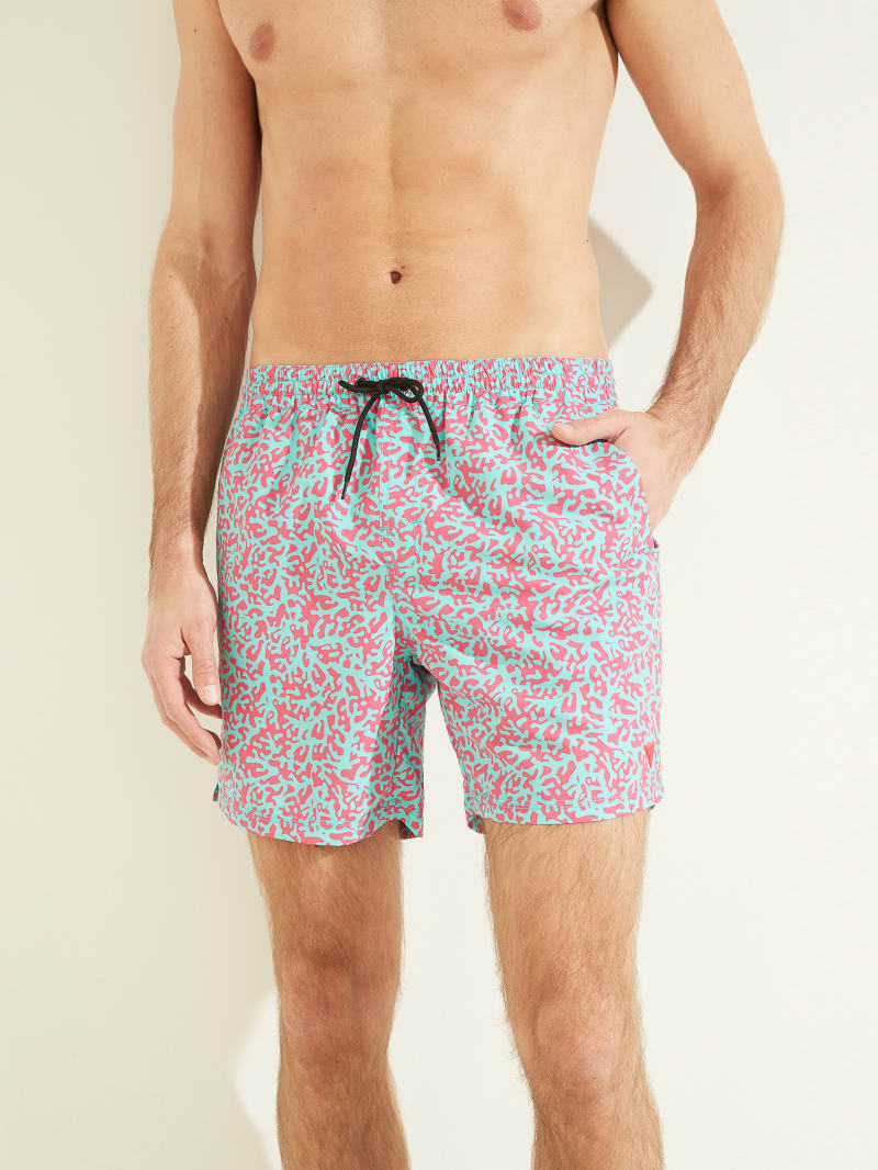 Stroje Kąpielowe Męskie Guess Abstract Swim Trunks Kolorowe | 964105-CQB