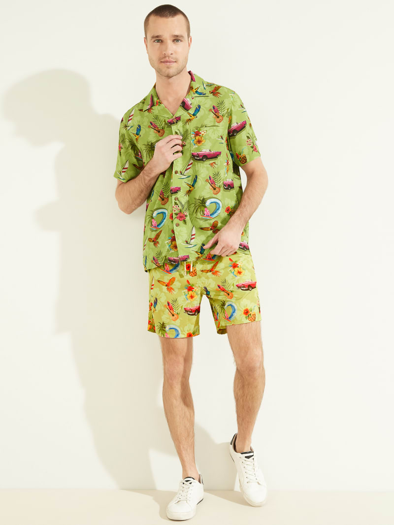 Stroje Kąpielowe Męskie Guess Eco Hawaii Woven Swim Trunks Kwiaty | 394658-YOH