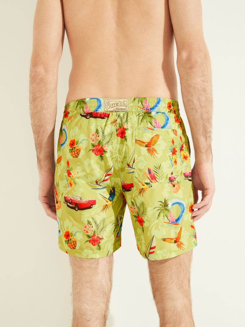 Stroje Kąpielowe Męskie Guess Eco Hawaii Woven Swim Trunks Kwiaty | 394658-YOH