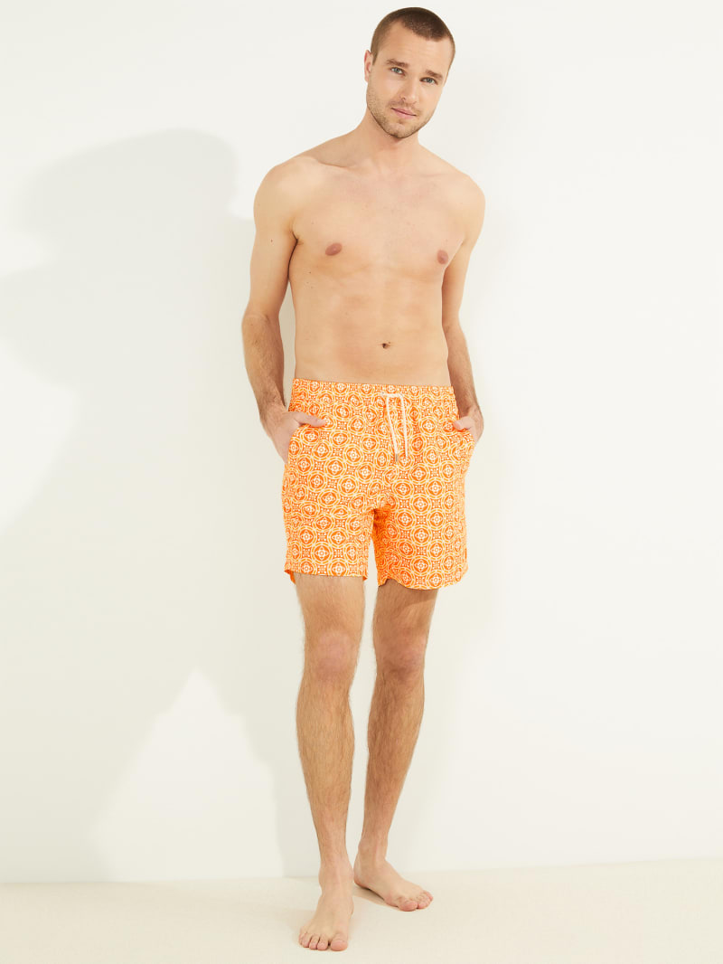 Stroje Kąpielowe Męskie Guess Mosaic Swim Trunks Pomarańczowe | 390815-EOP