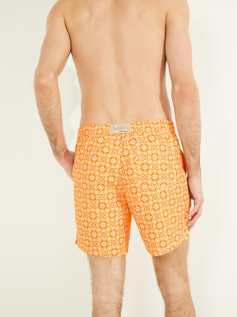 Stroje Kąpielowe Męskie Guess Mosaic Swim Trunks Pomarańczowe | 390815-EOP