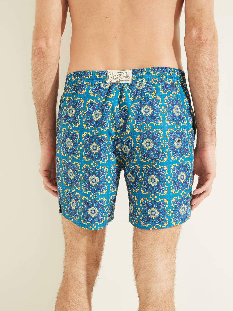 Stroje Kąpielowe Męskie Guess Mosaic Swim Trunks Niebieskie | 832945-CUN