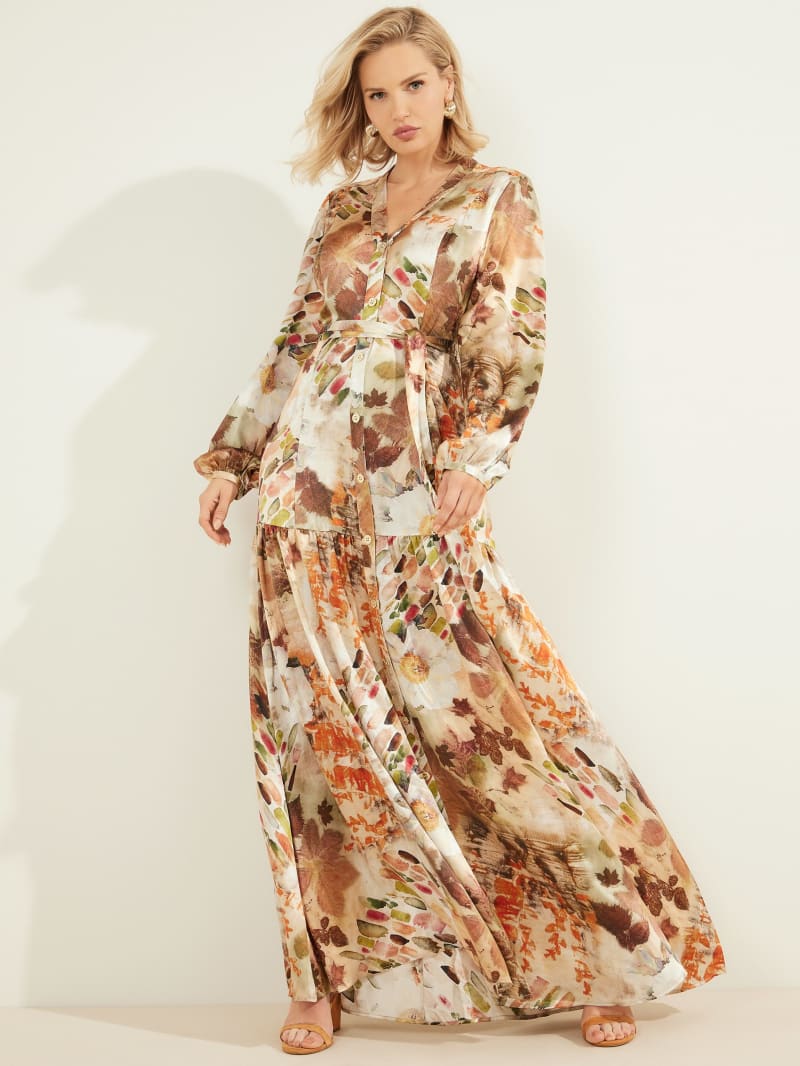 Sukienki Damskie Guess Nomad Silk Maxi Kwiaty | 941682-NAI