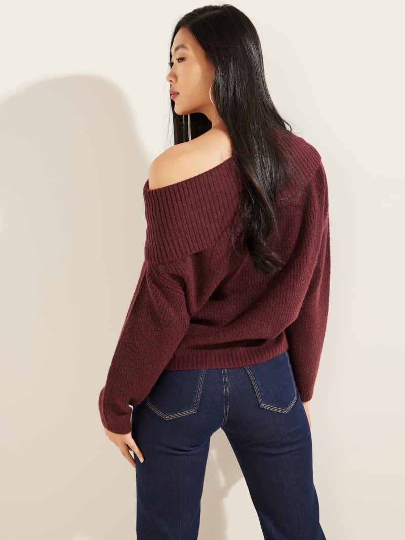 Swetry Damskie Guess Eco Gerri Off-the-Shoulder Bordowe | 327419-XAL