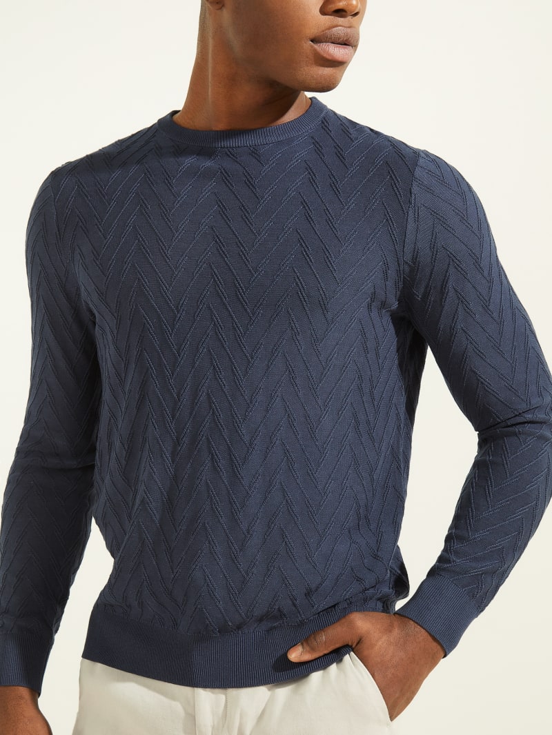 Swetry Męskie Guess Arrow Stitch Crewneck Niebieskie | 613948-NUQ