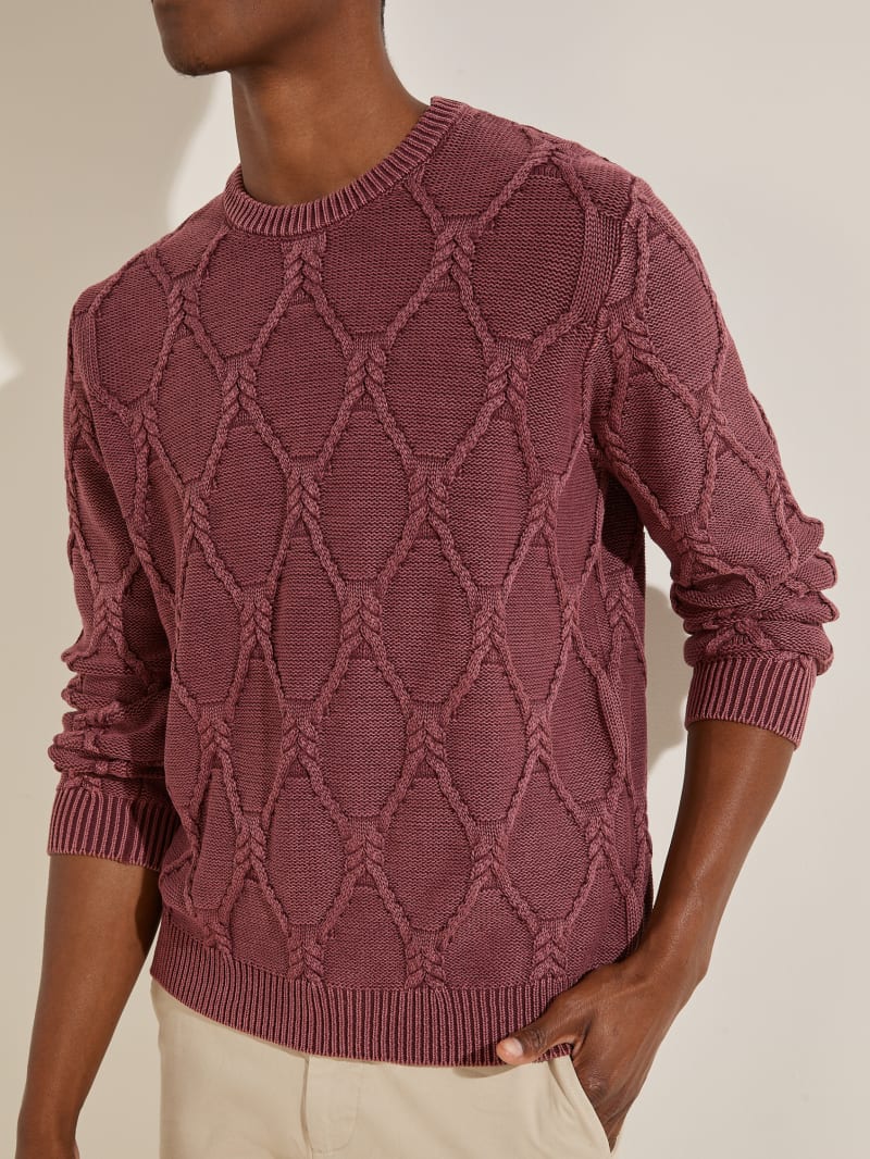 Swetry Męskie Guess Dawson Cable Knit Bordowe | 675908-YSF