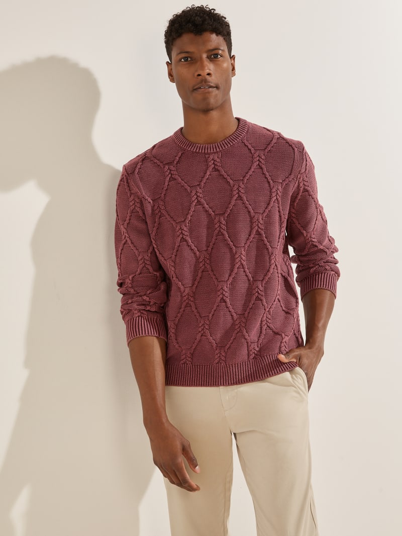 Swetry Męskie Guess Dawson Cable Knit Bordowe | 675908-YSF