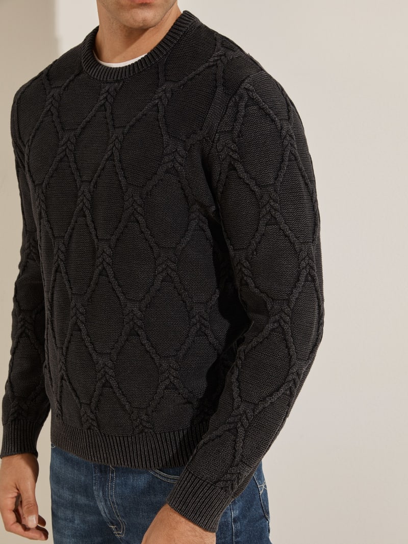 Swetry Męskie Guess Dawson Cable Knit Czarne | 462378-KVI