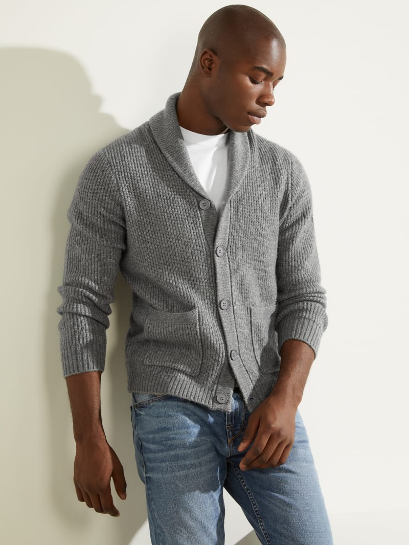 Swetry Męskie Guess Declan Shawl Cardigan Szare | 305918-ICA