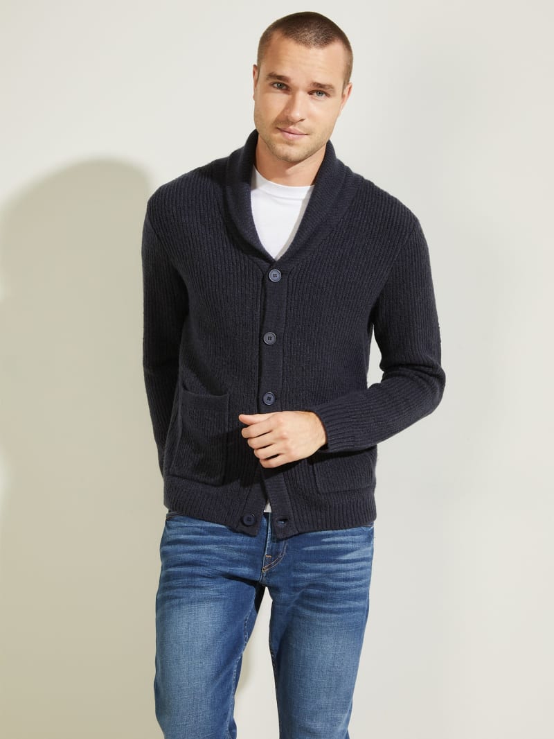 Swetry Męskie Guess Declan Shawl Cardigan Jasny Niebieskie | 915746-NSG