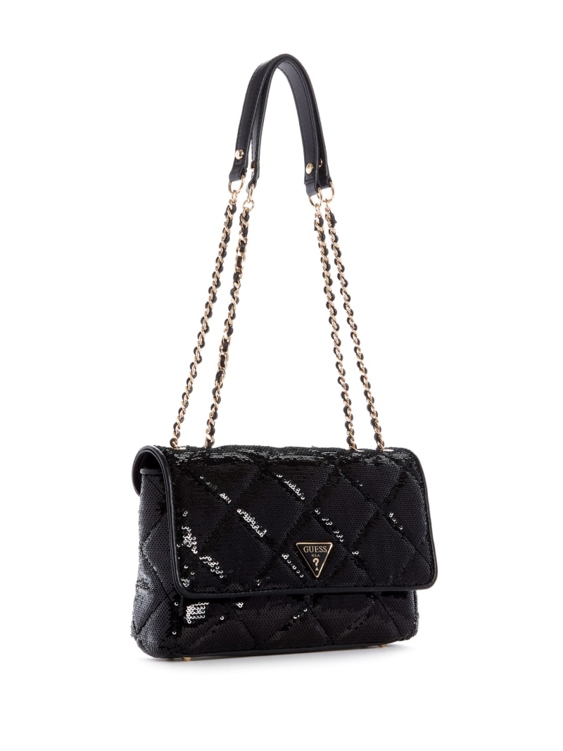 Torba Crossbody Damskie Guess Cessily Sequins Convertible Czarne | 024958-XEJ