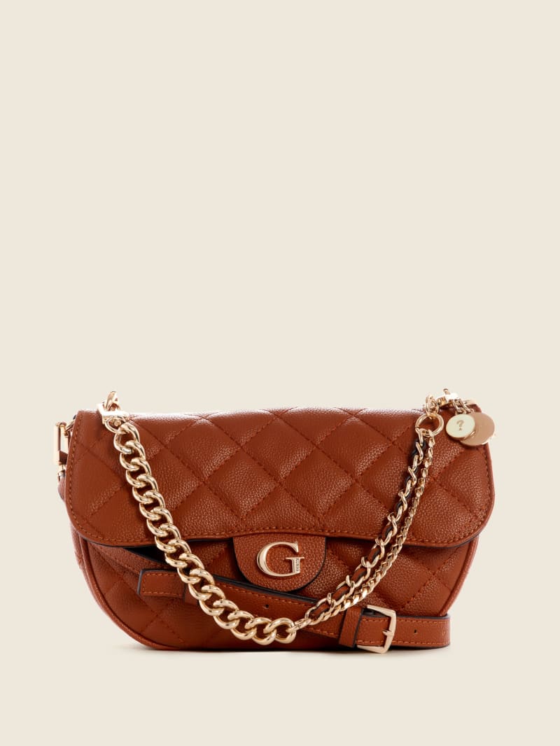 Torba Crossbody Damskie Guess Gillian Quilted Flap Brązowe | 698275-TEW