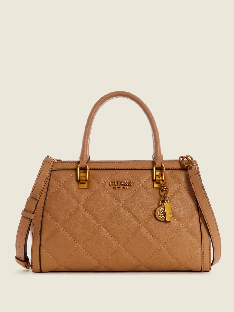 Torba Satchel Damskie Guess Abey Elite Girlfriend Beżowe | 275803-YAQ